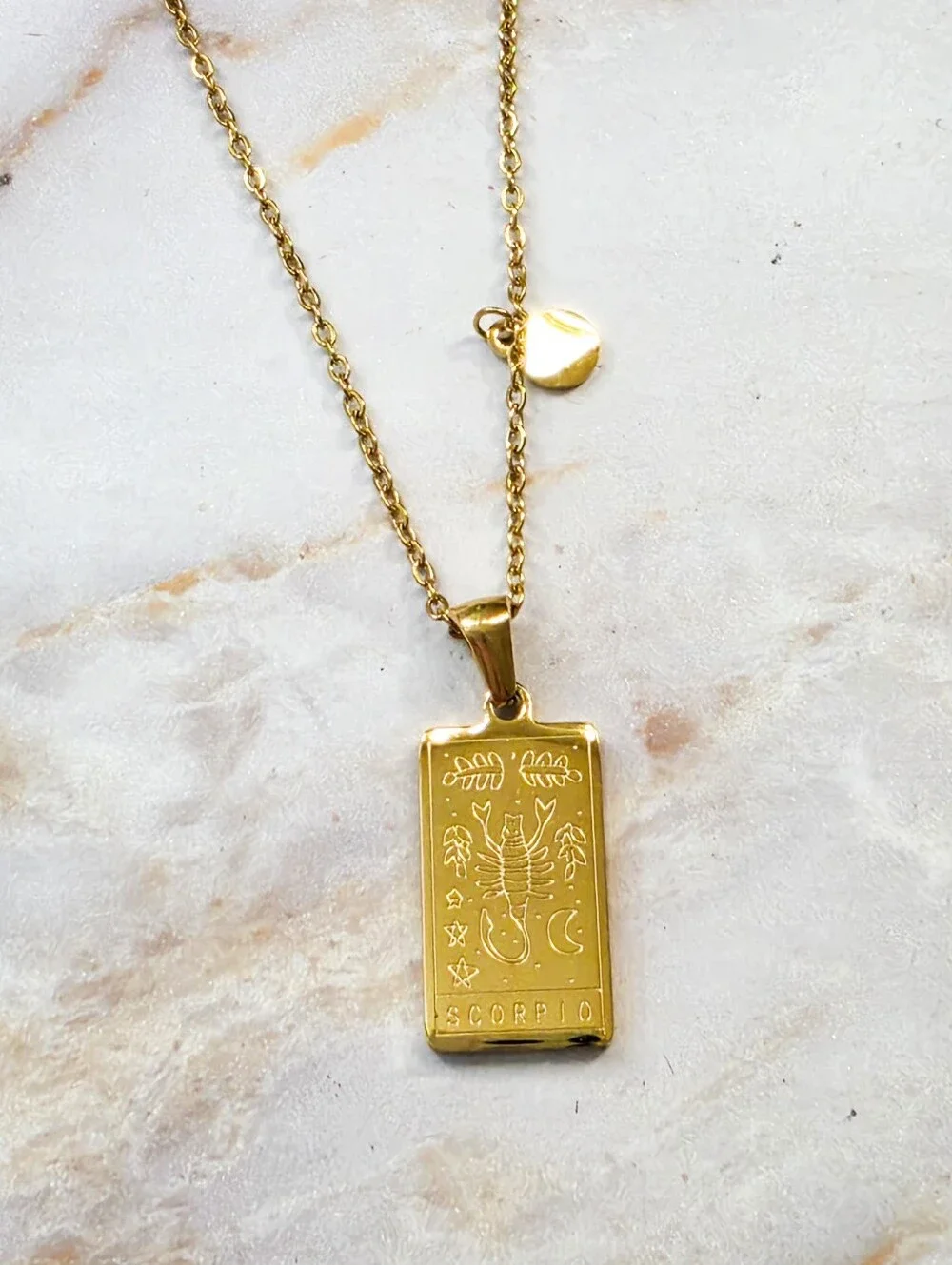 Scorpio Zodiac Tarot Card Necklace 18K Gold Plated Titanium Steel Double-Sided - Picture 9 of 10
